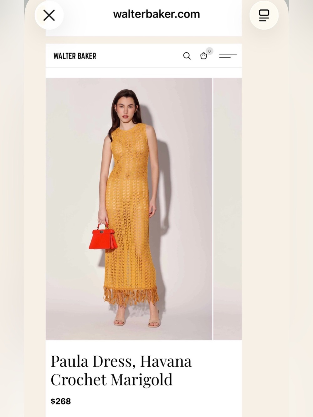 Walter Baker Paula Crochet Fringe Midi Dress Marigold NWT Size Small MSRP $268